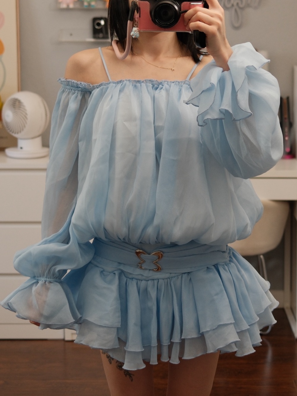 Darling.ism Light Blue Off-Shoulder Ruffled Mini Dress